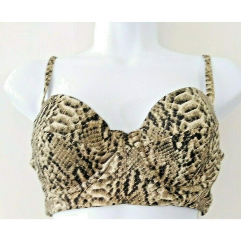 Vitamin A Women's Bikini Top Multicolor Beige Brown Snake Print Stretch Size S